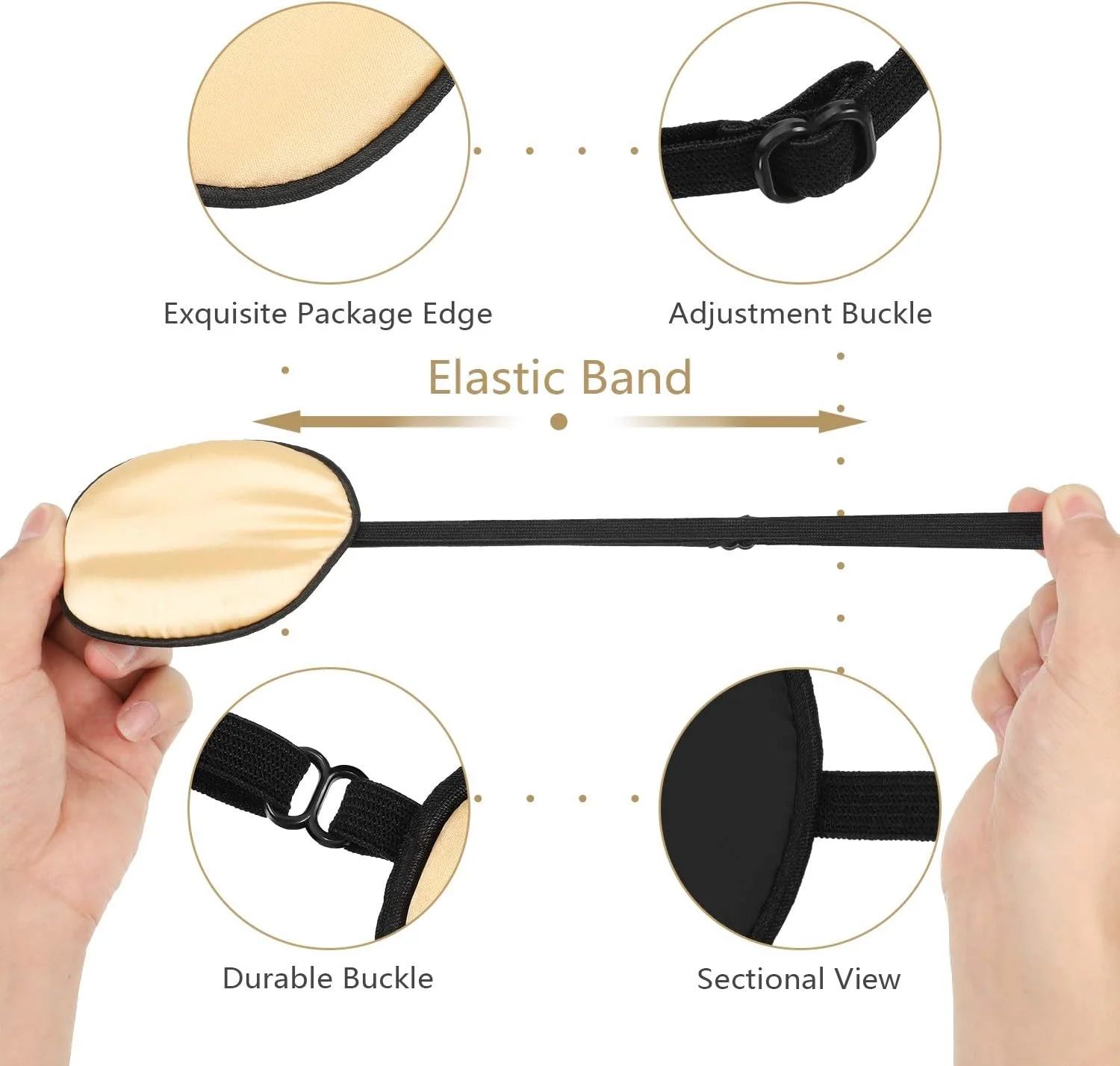 چشم بند ابریشمی Skylety، 3 عدد، چشم بند تنبلی چشم الاستیک، چشم بند تک قابل تنظیم بزرگسالان با بند الاستیک، مشکی، شامپاینی، هلویی