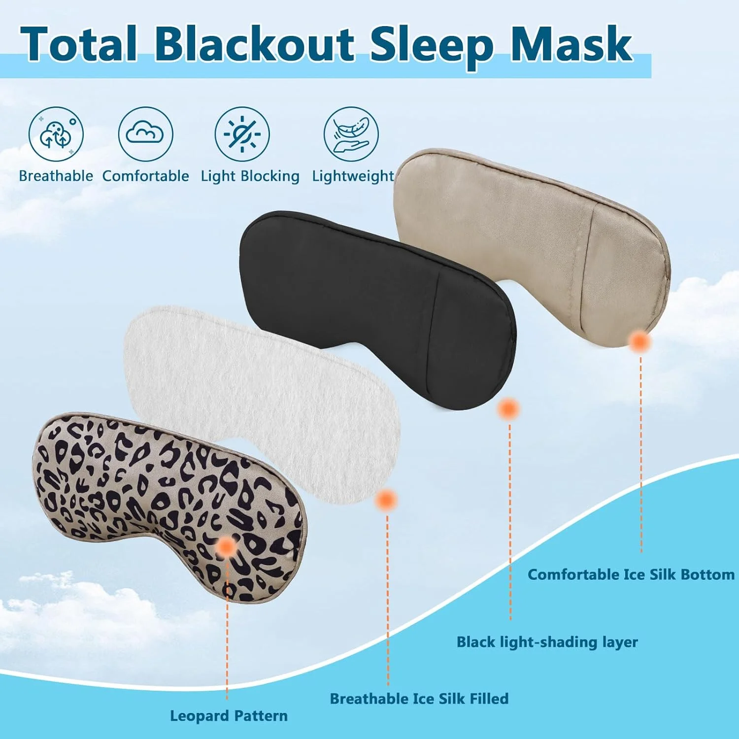 ماسک خواب با ماسک چشم ژل خنک کننده، ماسک چشم گرم شونده برای خواب، ماسک خواب ابریشمی یخی قابل استفاده مجدد برای مسافرت، خانه، دفتر، یوگا، تاریکی مطلق، هدیه (طرح پلنگی)