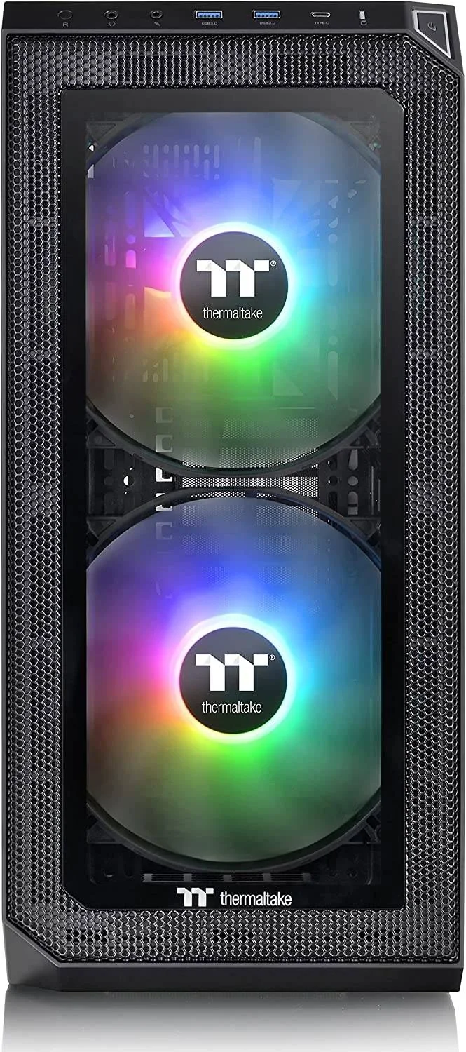 کیس کامپیوتر Thermaltake View 300 MX TG ARGB E-ATX Mid Tower، پنل جلویی شیشه حرارت دیده و مشبک قابل تعویض، پشتیبانی از رادیاتور دوگانه 360 میلی‌متری، 2 فن 200 میلی‌متری ARGB در جلو و 1 فن 120 میلی‌متری ARGB در عقب، مشکی | CA-1P6-00M1WN-00