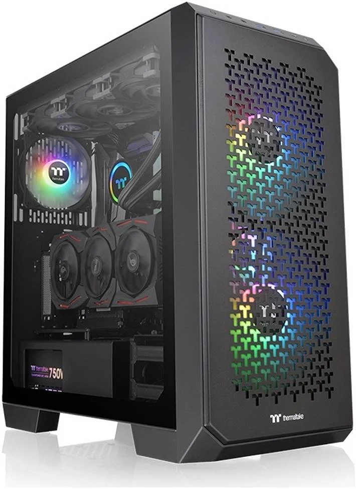 کیس کامپیوتر Thermaltake View 300 MX TG ARGB E-ATX Mid Tower، پنل جلویی شیشه حرارت دیده و مشبک قابل تعویض، پشتیبانی از رادیاتور دوگانه 360 میلی‌متری، 2 فن 200 میلی‌متری ARGB در جلو و 1 فن 120 میلی‌متری ARGB در عقب، مشکی | CA-1P6-00M1WN-00