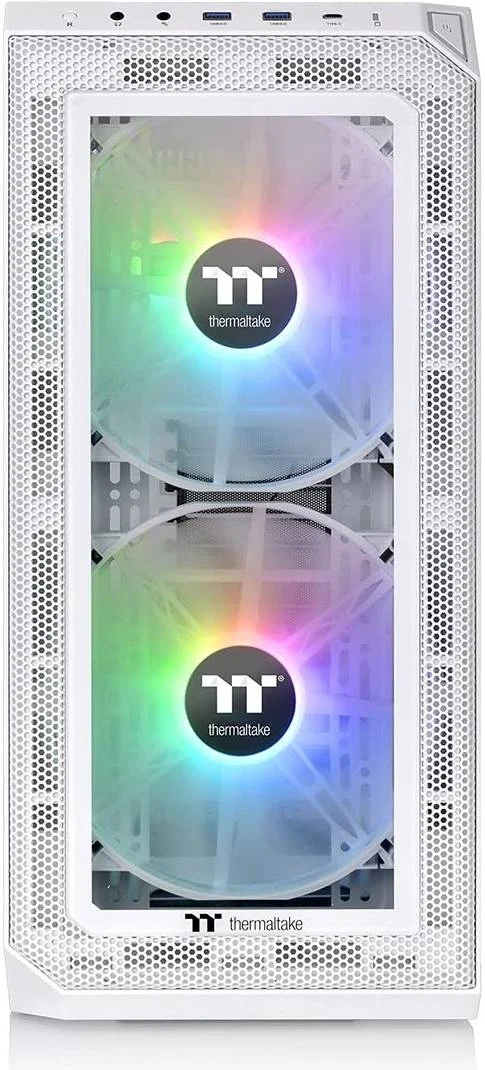 کیس کامپیوتر Thermaltake View 300 MX TG ARGB E-ATX Mid Tower، پنل جلویی شیشه حرارت دیده و مشبک قابل تعویض، پشتیبانی از رادیاتور دوگانه 360 میلی متری، 2 فن 200 میلی متری ARGB در جلو و 1 فن 120 میلی متری ARGB در عقب، سفید | CA-1P6-00M6WN-00