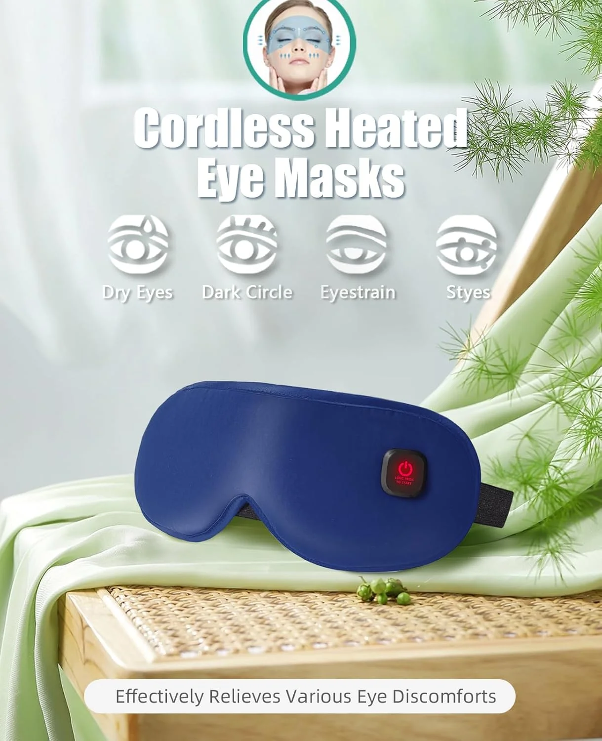 ماسک چشم گرمایشی - کمپرس گرمایشی بی سیم برای تسکین خشکی چشم، بهبود خواب، رفع خستگی چشم، پد گرم کننده برقی چشم برای مسافرت با هواپیما، قابل شستشو (سرمه ای)