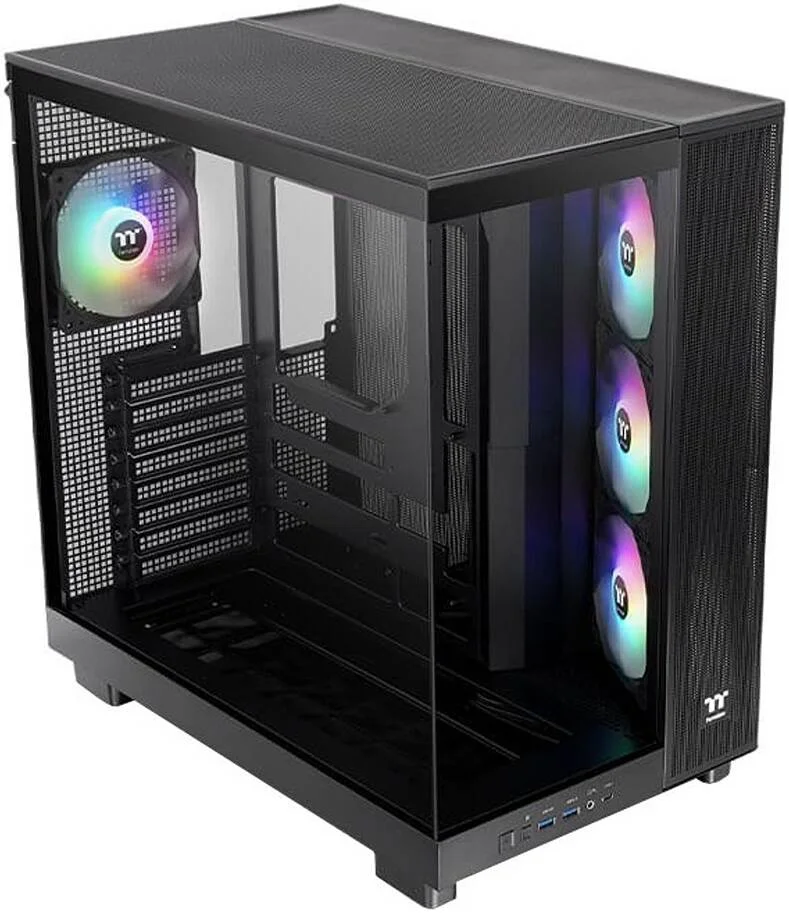 کیس کامپیوتر Thermaltake View 380 XL TG ARGB Mid Tower، دارای 4 فن 120 میلی‌متری aRGB Lite از پیش نصب شده، پشتیبانی از رادیاتور تا 360 میلی‌متری و 10 فن، USB Type-C x1، USB 3.0 x2، HD Audio، مشکی | CA-11E-00M1WN-00