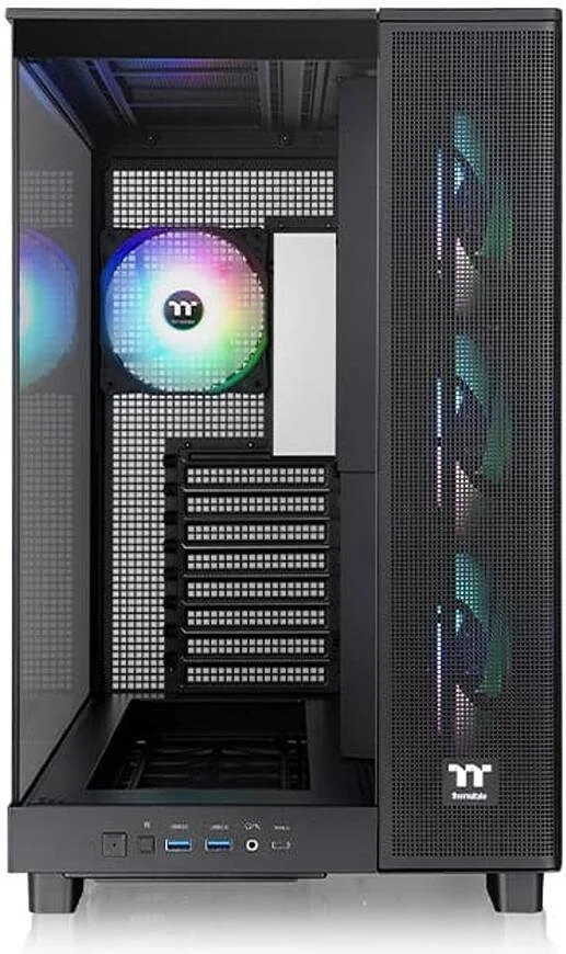 کیس کامپیوتر Thermaltake View 380 XL TG ARGB Mid Tower، دارای 4 فن 120 میلی‌متری aRGB Lite از پیش نصب شده، پشتیبانی از رادیاتور تا 360 میلی‌متری و 10 فن، USB Type-C x1، USB 3.0 x2، HD Audio، مشکی | CA-11E-00M1WN-00