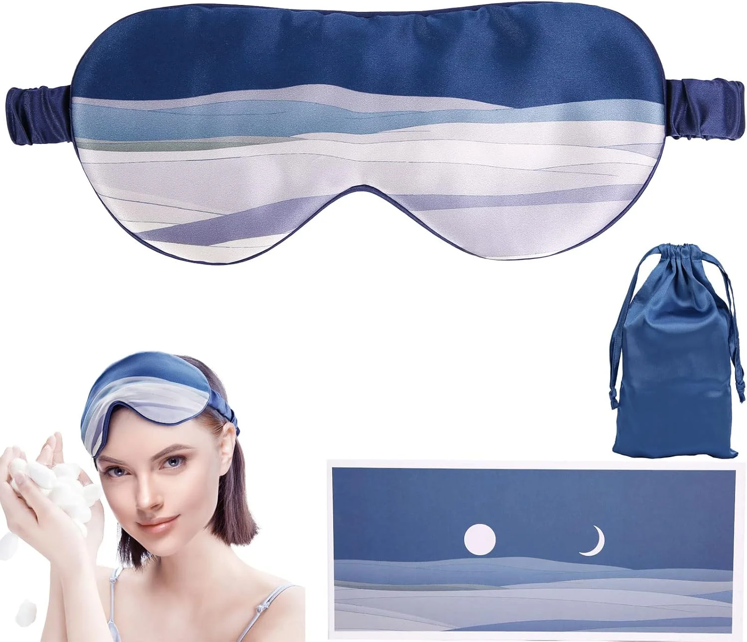 ماسک چشم خواب ابریشمی 100% طبیعی، نرم و تنفس پذیر پر شده با ابریشم توت برای زنان و مردان