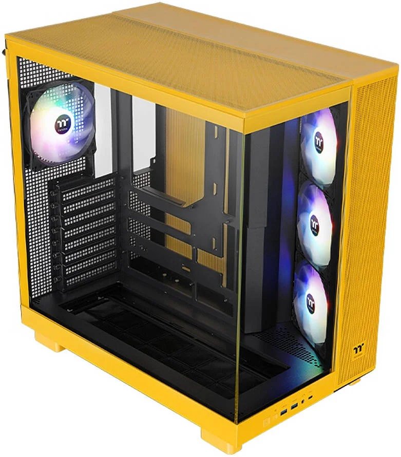 کیس کامپیوتر Thermaltake View 380 XL TG ARGB Mid Tower، دارای 4 فن 120 میلی‌متری aRGB Lite از پیش نصب شده، پشتیبانی از رادیاتور تا 360 میلی‌متر و 10 فن، USB Type-C x1، USB 3.0 x2، HD Audio، Bumblebee | CA-11E-00M4WN-00