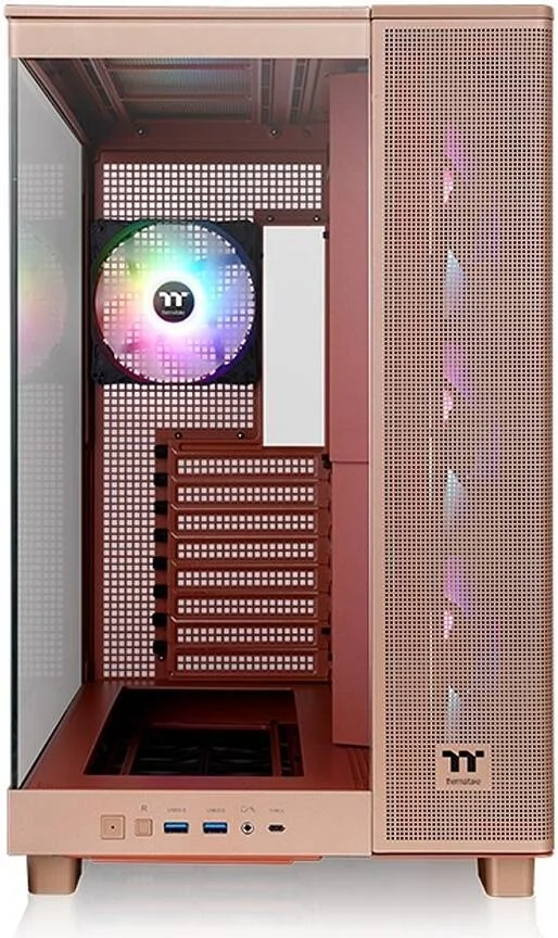 کیس کامپیوتر Thermaltake View 380 XL TG ARGB Mid Tower، دارای 4 فن 120 میلی‌متری aRGB Lite از پیش نصب شده، پشتیبانی از رادیاتور تا 360 میلی‌متر و 10 فن، USB Type-C x1، USB 3.0 x2، HD Audio، رنگ Gravel Sand | CA-11E-00MGWN-00