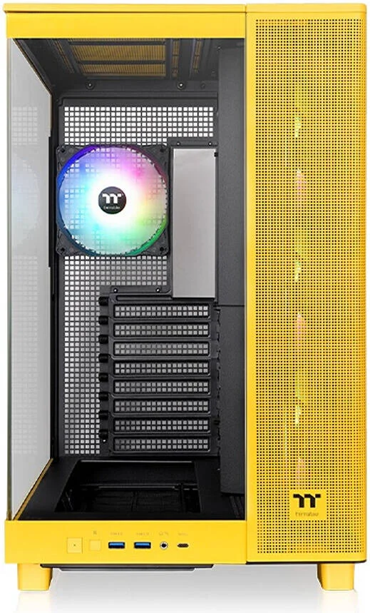 کیس کامپیوتر Thermaltake View 380 XL TG ARGB Mid Tower، دارای 4 فن 120 میلی‌متری aRGB Lite از پیش نصب شده، پشتیبانی از رادیاتور تا 360 میلی‌متر و 10 فن، USB Type-C x1، USB 3.0 x2، HD Audio، Bumblebee | CA-11E-00M4WN-00