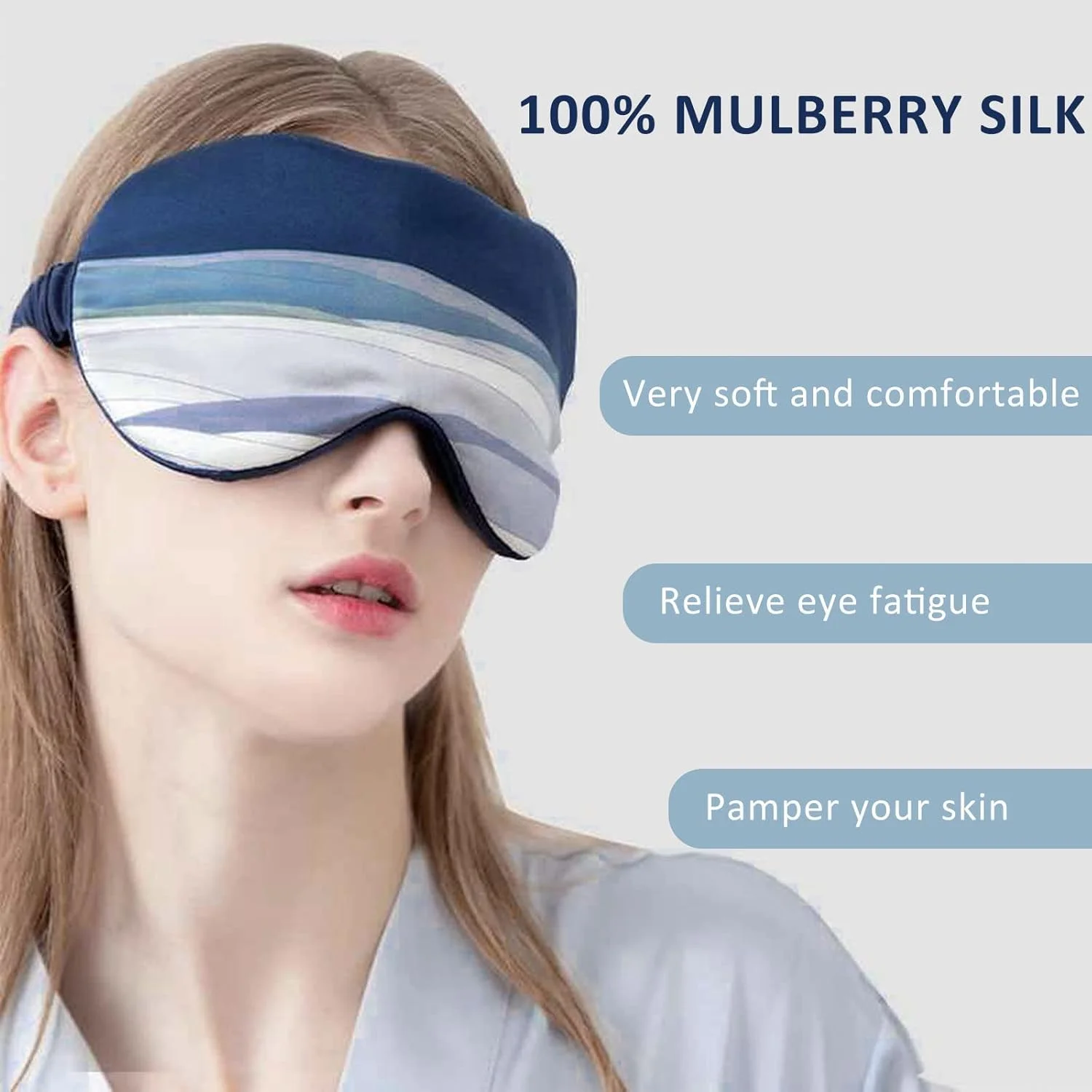 ماسک چشم خواب ابریشمی 100% طبیعی، نرم و تنفس پذیر پر شده با ابریشم توت برای زنان و مردان
