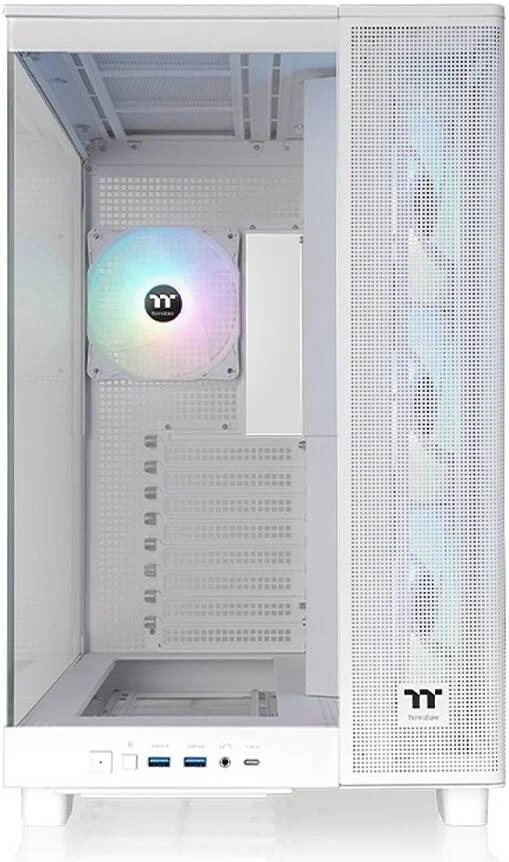 کیس کامپیوتر Thermaltake View 380 XL TG ARGB Mid Tower، دارای 4 فن 120 میلی‌متری aRGB Lite از پیش نصب شده، پشتیبانی از رادیاتور تا 360 میلی‌متر و 10 فن، USB Type-C x1، USB 3.0 x2، HD Audio، سفید | CA-11E-00M6WN-00