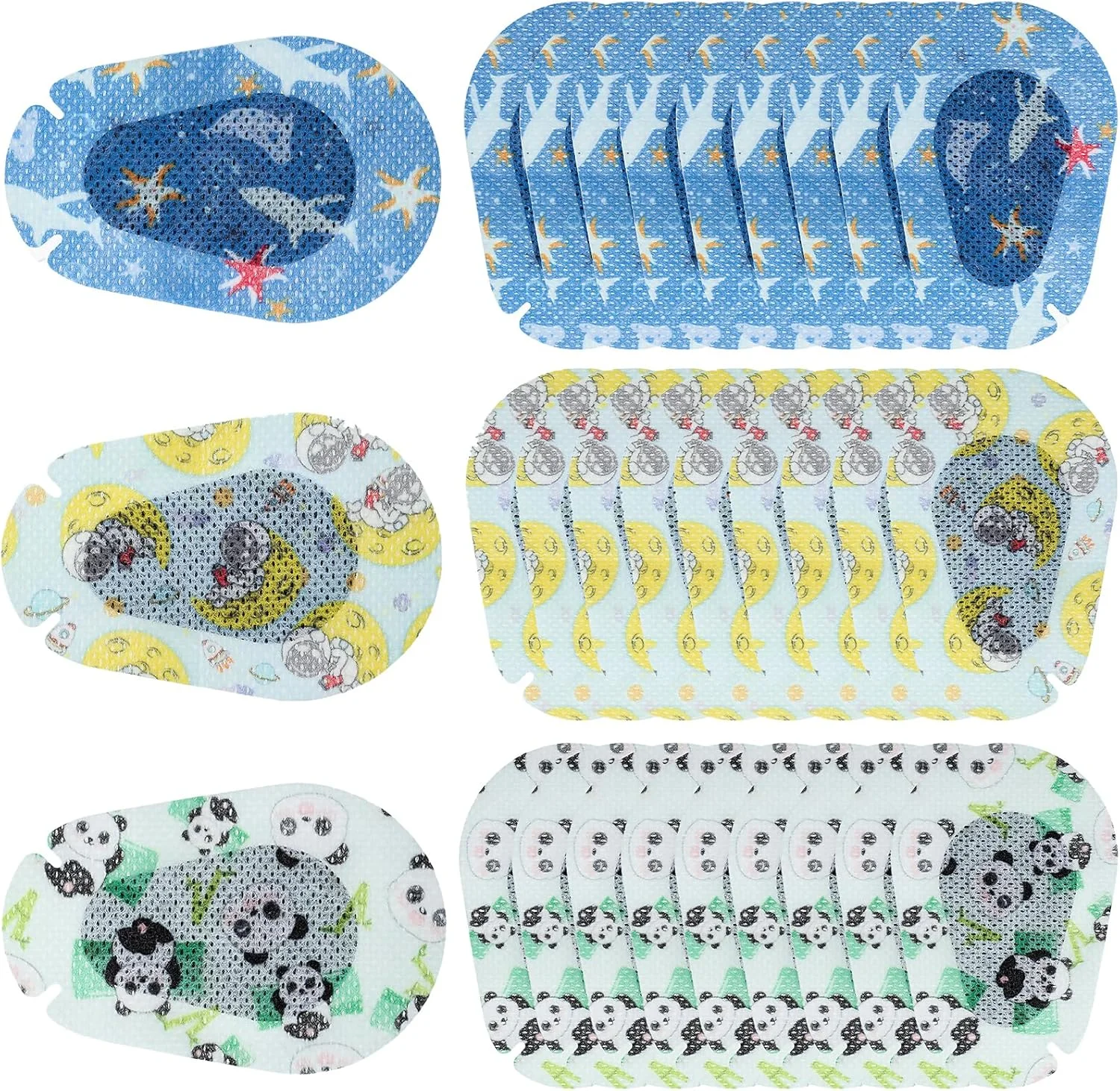 بسته 30 عددی پد چشمی چسبی، پد چشمی یکبار مصرف کودکان برای آمبلیوپی، تنفس پذیر، ماسک چشمی کودکانه زیبا، بانداژ چشمی کارتونی حیوانات خنده دار برای دختران پسران (مدل 2)