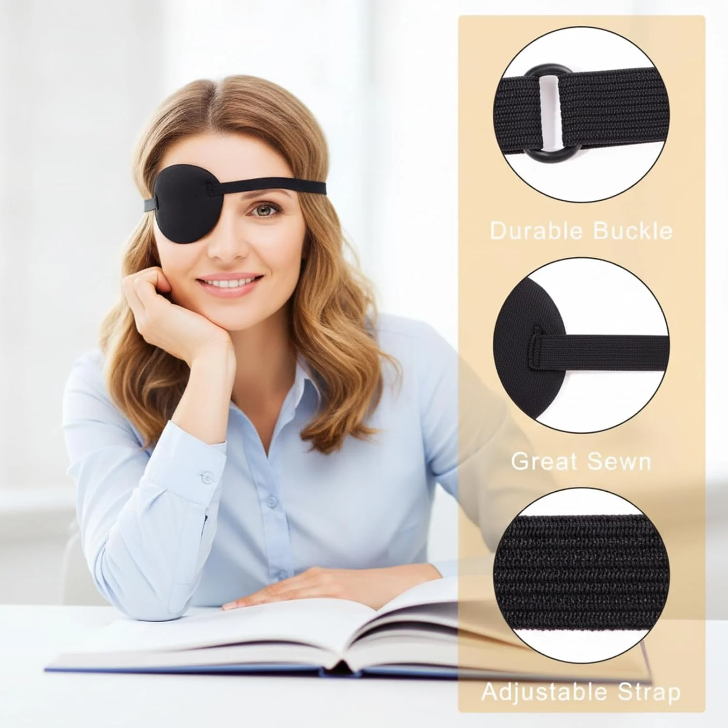 54 عدد پد چشم سه بعدی نوانچو، پدهای چشم تک چشمی قابل تنظیم و راحت برای کودکان و بزرگسالان (مشکی)