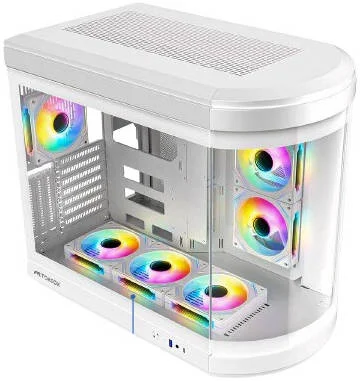 کیس Tortox Vidrio ATX Full Tower، دارای 6 فن ARGB PWM از پیش نصب شده، پشتیبانی از رادیاتور تا 360 میلی‌متر و پشتیبانی از 9 فن، شیشه حرارت دیده نیمه خمیده، فیلتر ضد گرد و غبار، جنس SPCC، سفید | VIDRIOW