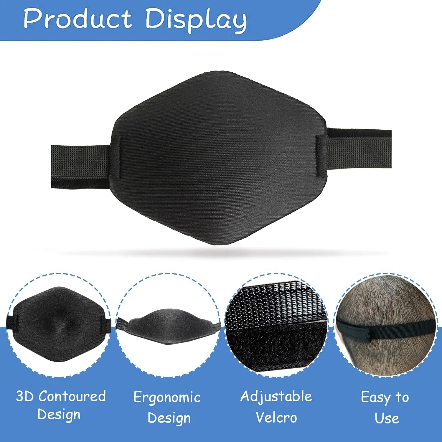 AMZVIO دو عدد چشم بند برای بزرگسالان، چشم بند قابل تنظیم، مناسب برای چشم های چپ یا راست بعد از عمل جراحی یا لباس دزدان دریایی (مشکی)
