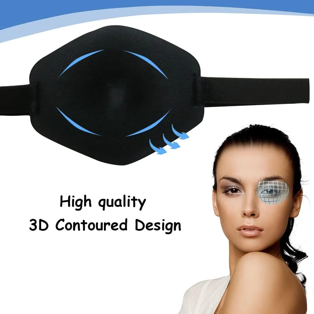 AMZVIO دو عدد چشم بند برای بزرگسالان، چشم بند قابل تنظیم، مناسب برای چشم های چپ یا راست بعد از عمل جراحی یا لباس دزدان دریایی (مشکی)