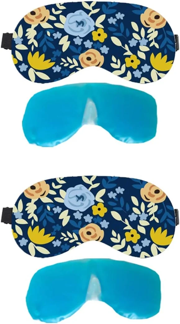 چشم بند مخملی فوق العاده نرم Lushomes برای مسافرت با محفظه ژلی برای بی خوابی، مدیتیشن و سیاهی دور چشم (2 عدد چشم بند و 2 عدد محفظه ژلی - بسته 4 عددی) (طرح گلدار)
