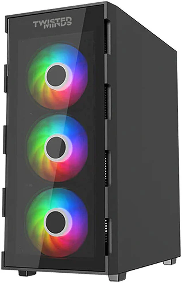 کیس کامپیوتر گیمینگ ATX مید تاور Twisted Minds Titan، پنل جلویی شیشه ای و پنل کناری شیشه حرارت دیده، 8 فن 120 میلی متری ARGB، قابلیت نصب رادیاتور تا 360 میلی متر، USB 3.0 USB Type-C, USB 1.0, HD، مشکی | TM-GM-III-B
