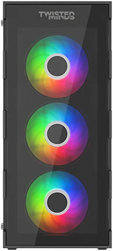 کیس کامپیوتر گیمینگ ATX مید تاور Twisted Minds Titan، پنل جلویی شیشه ای و پنل کناری شیشه حرارت دیده، 8 فن 120 میلی متری ARGB، قابلیت نصب رادیاتور تا 360 میلی متر، USB 3.0 USB Type-C, USB 1.0, HD، مشکی | TM-GM-III-B