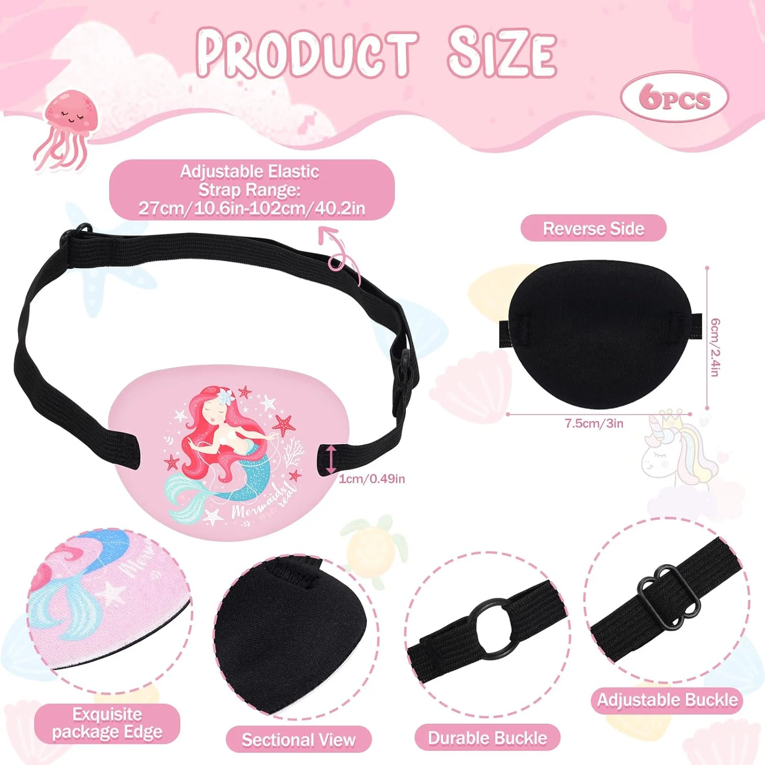 بسته 6 عددی پد چشم آمبلیوپی هایفوت برای کودکان، پد چشم ارتوپتیک طبی برای اصلاح انحراف چشم با سگک، پوشش چشمی عینک برای چشم تنبل کودکان