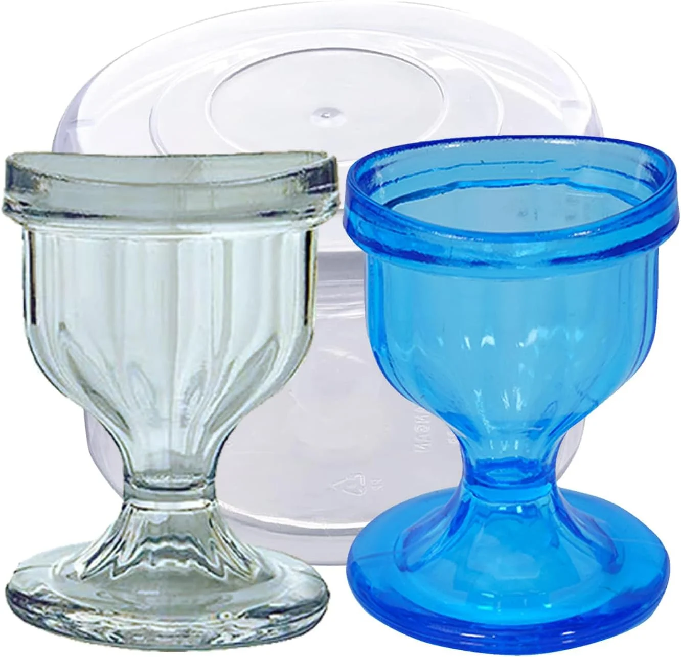 فنجان شستشوی چشم با محفظه نگهداری - لبه به شکل چشم برای شستشوی چشم، پاکسازی، رفع گرد و غبار، آرایش چشم و مواد تحریک کننده - شامل محفظه نگهداری (2 عدد) (1 شفاف + 1 آبی)