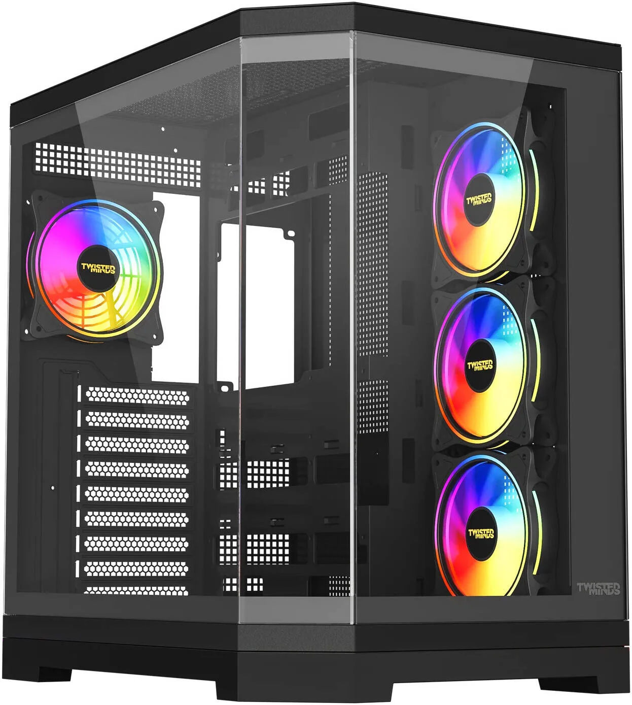 کیس کامپیوتر گیمینگ مید تاور Twisted Minds Vanguard، پشتیبانی از رادیاتور تا 360 میلیمتر، دارای 4 فن 120 میلیمتری از پیش نصب شده، مدیریت کابل، شیشه حرارت دیده با گیره + پنل فلزی با سوراخهای هوا، مشکی | TM-P285-B کیس کامپیوتر گیمینگ مید تاور Twisted Minds Vanguard، پشتیبانی از رادیاتور تا 360 میلیمتر، دارای 4 فن 120 میلیمتری از پیش نصب شده، مدیریت کابل، شیشه حرارت دیده با گیره + پنل فلزی با سوراخهای هوا، مشکی | TM-P285-B