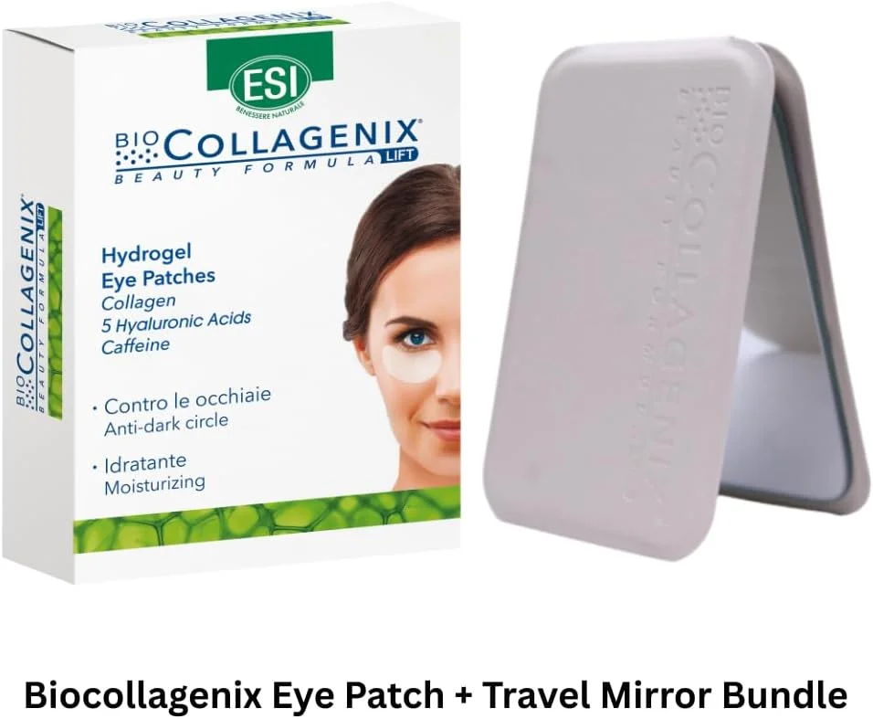 پدهای هیدروژل دور چشم برای سیاهی، پف و خطوط ریز | حاوی کلاژن دریایی، هیالورونیک اسید و کافئین | همراه با آینه جیبی تاشو رایگان برای مراقبت روزانه از چشم