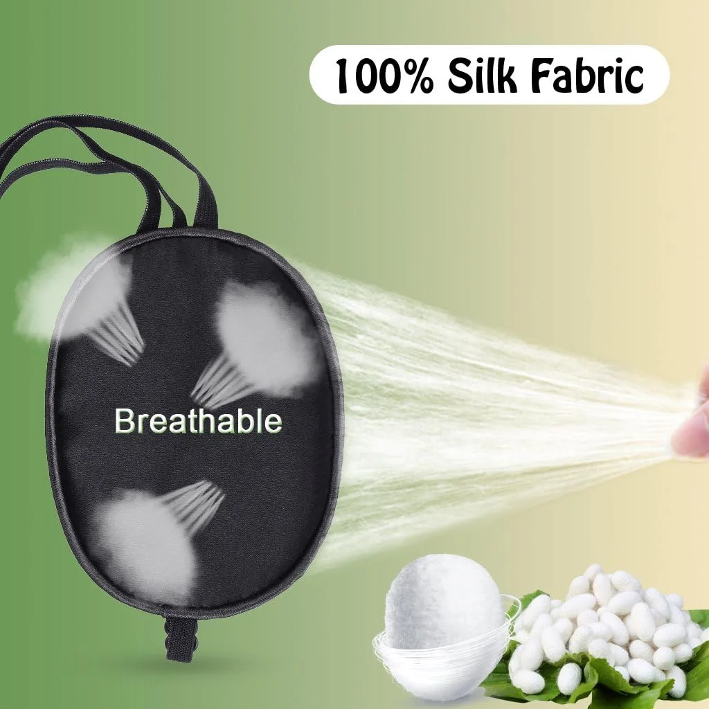 چشم بند ابریشم خالص ewinever برای بزرگسالان، مناسب برای تمرین آمبلیوپی، آستیگماتیسم و اصلاح استرابیسم - مشکی