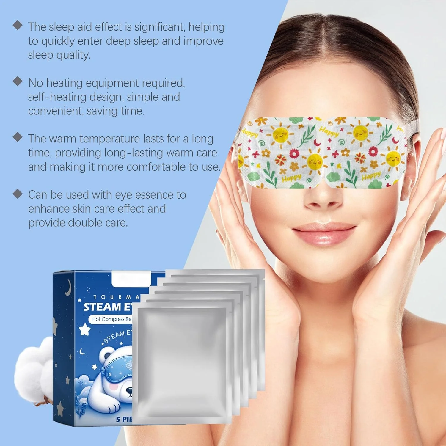 ماسک چشم بخار گرم یکبار مصرف، 5 عددی، بدون عطر، خود گرم شونده، کمپرس گرم مرطوب، تسکین دهنده خستگی چشم، کاهش پف و سیاهی دور چشم، ایده آل برای مسافرت و استراحت