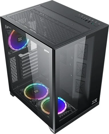 کیس گیمینگ مید تاور ATX شیشه حرارت دیده Xigmatek Aquarius S، دارای 3 عدد فن سفید AY120، USB3.0x1+USB2.0x2، پنل جلویی و سمت چپ شیشه حرارت دیده، پشتیبانی از رادیاتور تا 280 میلی‌متر، مشکی | EN46522