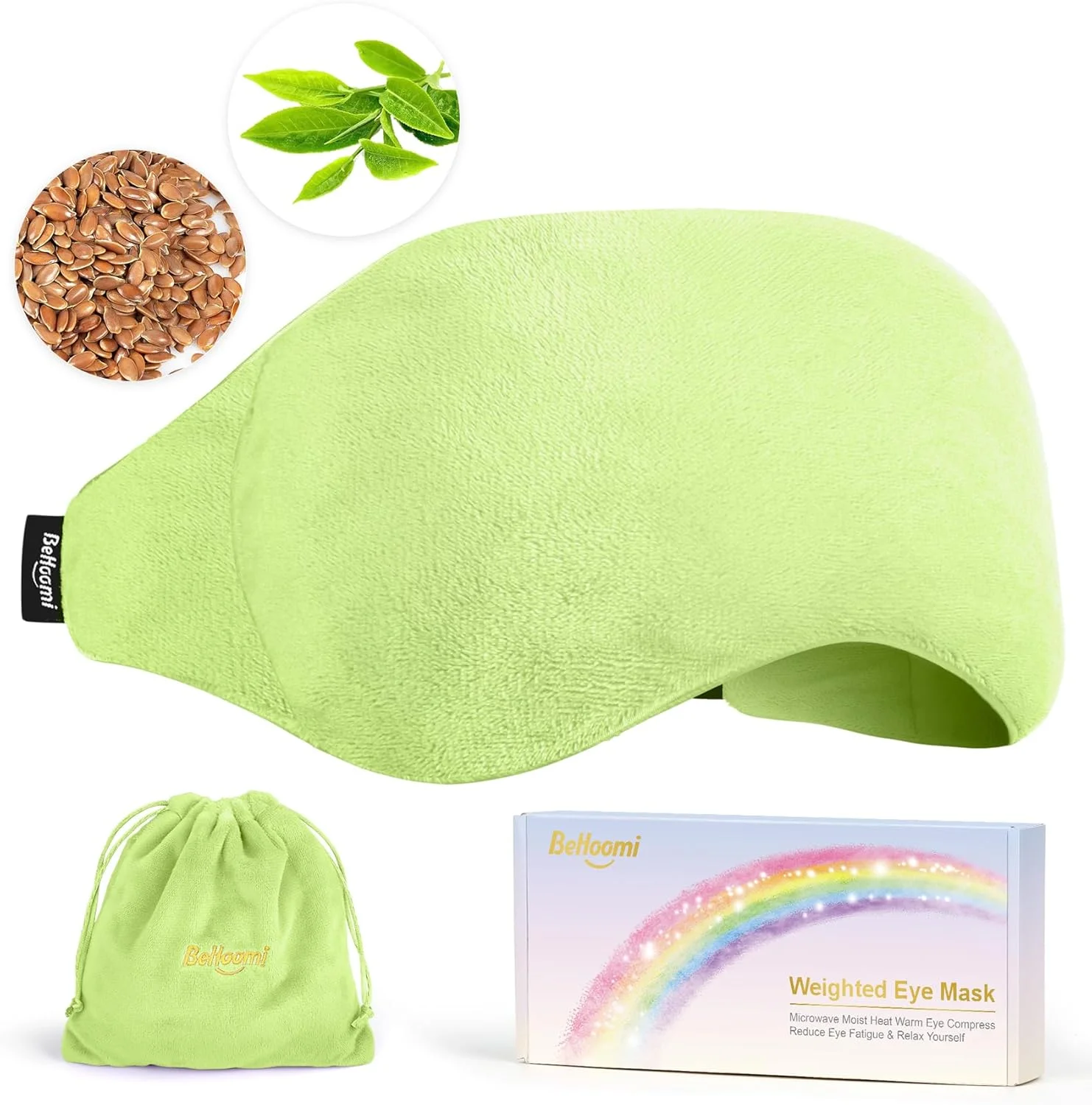 ماسک چشم وزنی برای خواب، ماسک چشم گرم شونده نرم، کمپرس گرم مرطوب برای چشم ها، ماسک خواب قابل استفاده مجدد در مایکروویو با چای سبز طبیعی و دانه کتان، ضروری برای اسپا، خانه، محل کار بانوان