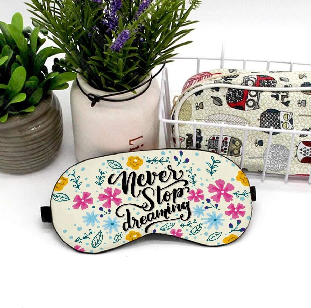 چشم بند خواب چاپی طرح "هرگز از رویاپردازی دست نکشید" برای استراحت/مدیتیشن/خواب/مسافرت برای دوست پسر/مردان/همسر (19 * 10 سانتی متر) | پوشش چشم/چشم بند راحت و نرم