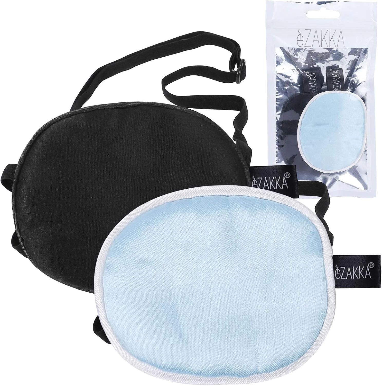 چشم بند ابریشمی eZAKKA برای بزرگسالان، 2 عدد چشم بند الاستیک برای آمبلیوپی و استرابیسم (M، آبی + مشکی)