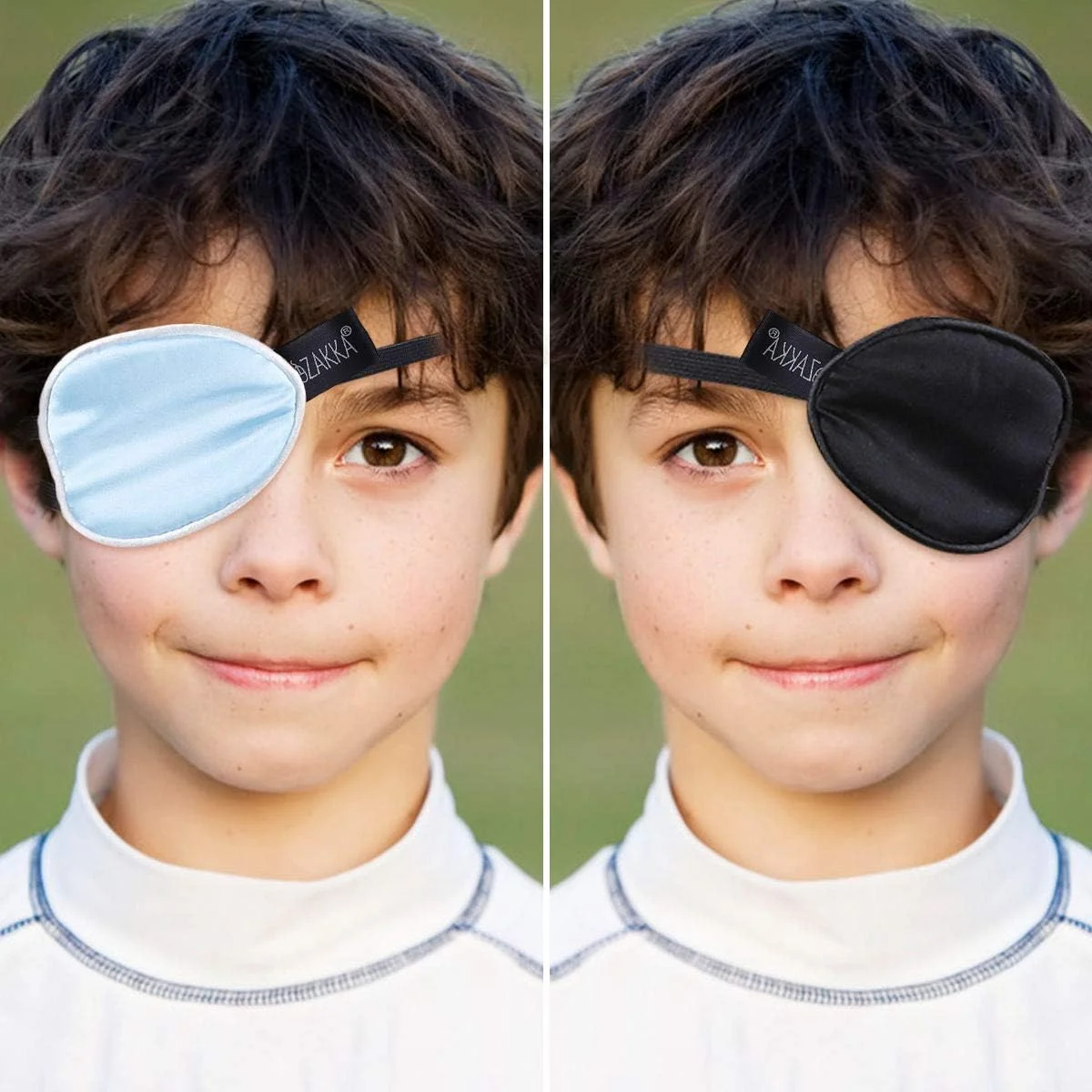 چشم بند ابریشمی eZAKKA برای بزرگسالان، 2 عدد چشم بند الاستیک برای آمبلیوپی و استرابیسم (M، آبی + مشکی)
