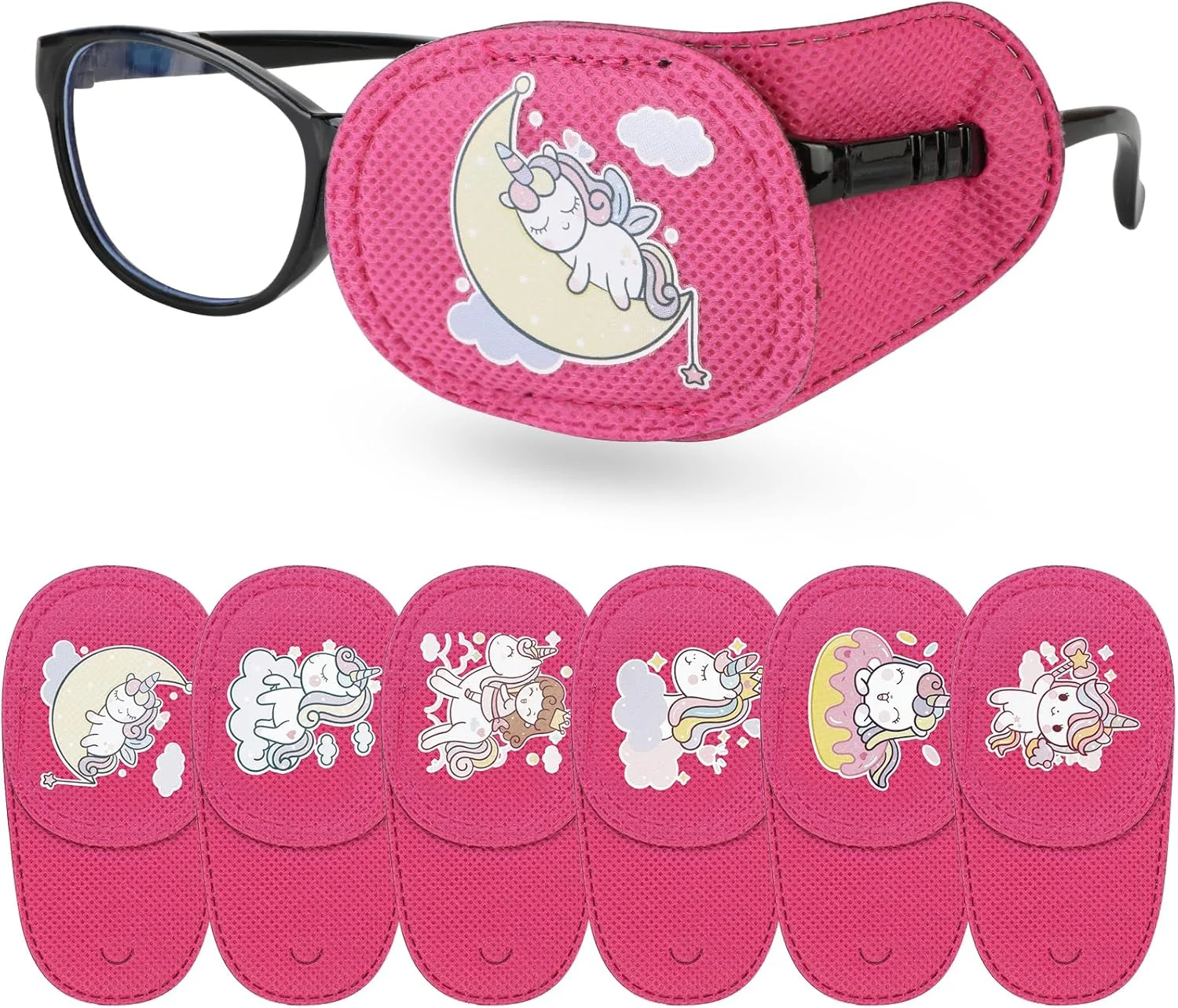 چشم بند طبی بچه گانه Hifot، بسته 6 عددی، چشم بند چندبار مصرف برای عینک، مناسب برای درمان تنبلی چشم، استرابیسم و آمبلیوپی، دخترانه و پسرانه، چشم بند نرم