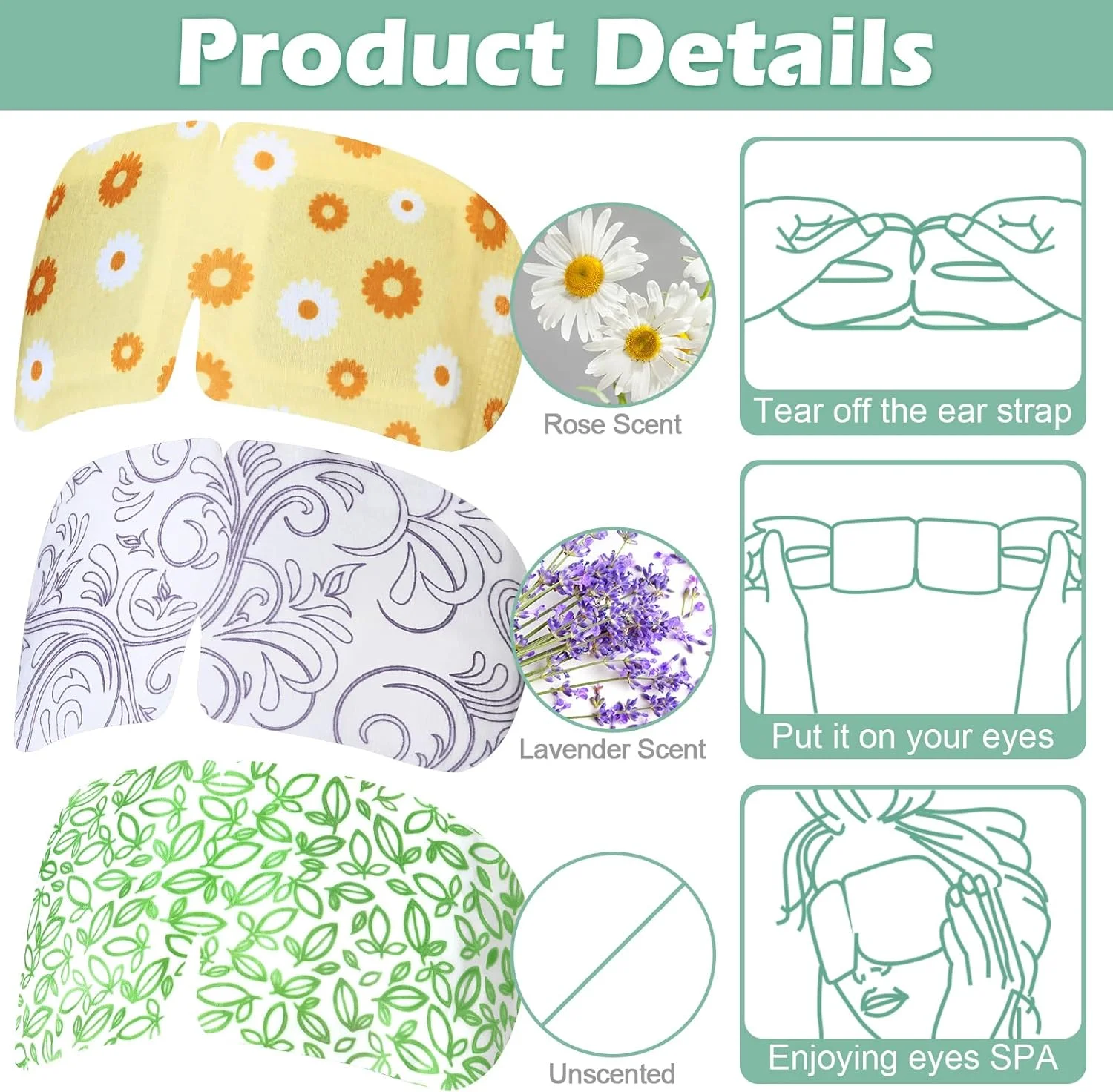 48 عدد ماسک چشم بخار گرمایشی یکبار مصرف برای خشکی چشم، ماسک چشم گرم برای خواب، مناسب منزل، محل کار و مسافرت، تسکین خستگی چشم (بدون رایحه، اسطوخودوس، بابونه)