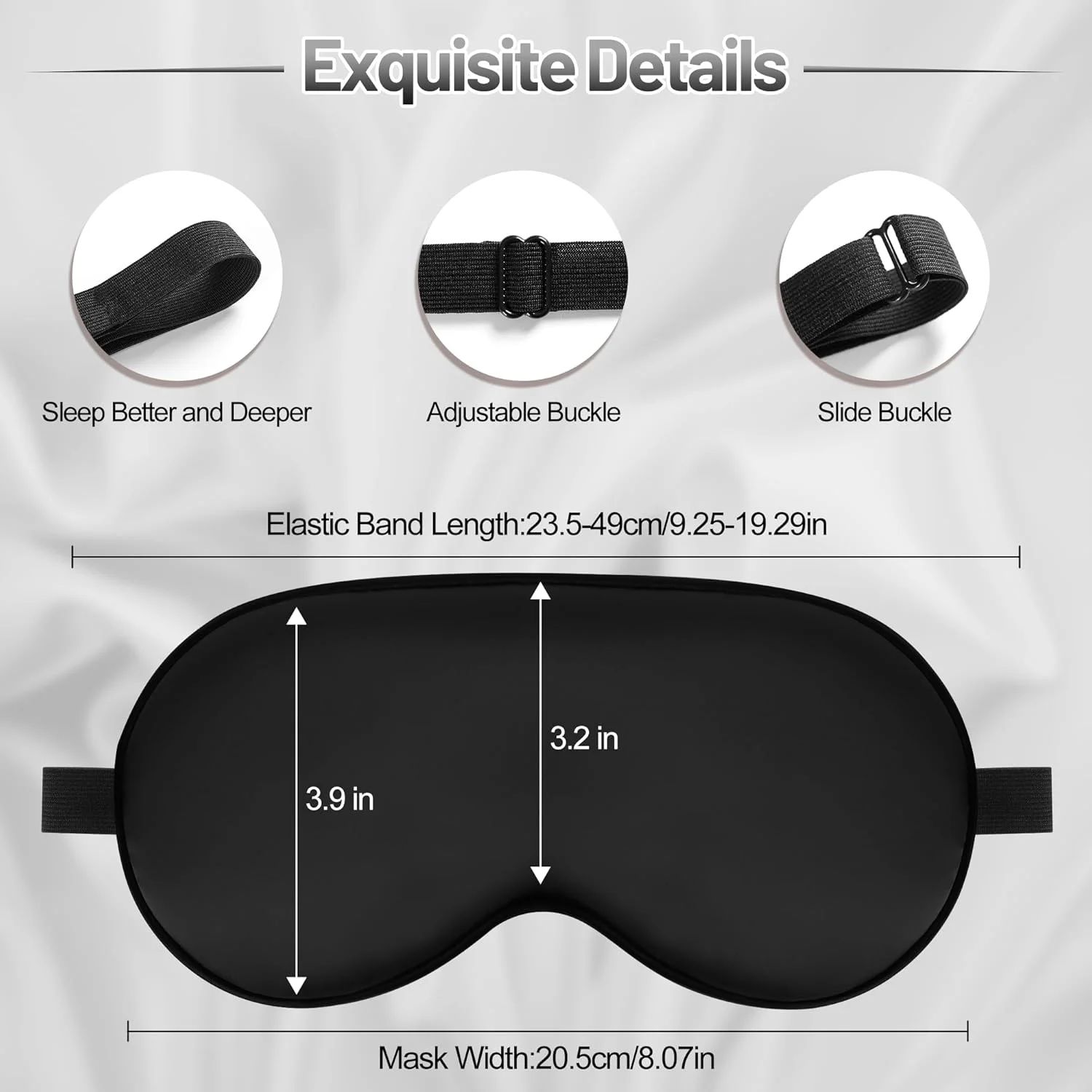 ماسک خواب چشم ابریشمی با بند قابل تنظیم، ماسک چشم ساتن نرم و راحت، چشم بند برای خواب کامل شبانه (مشکی و خاکستری)