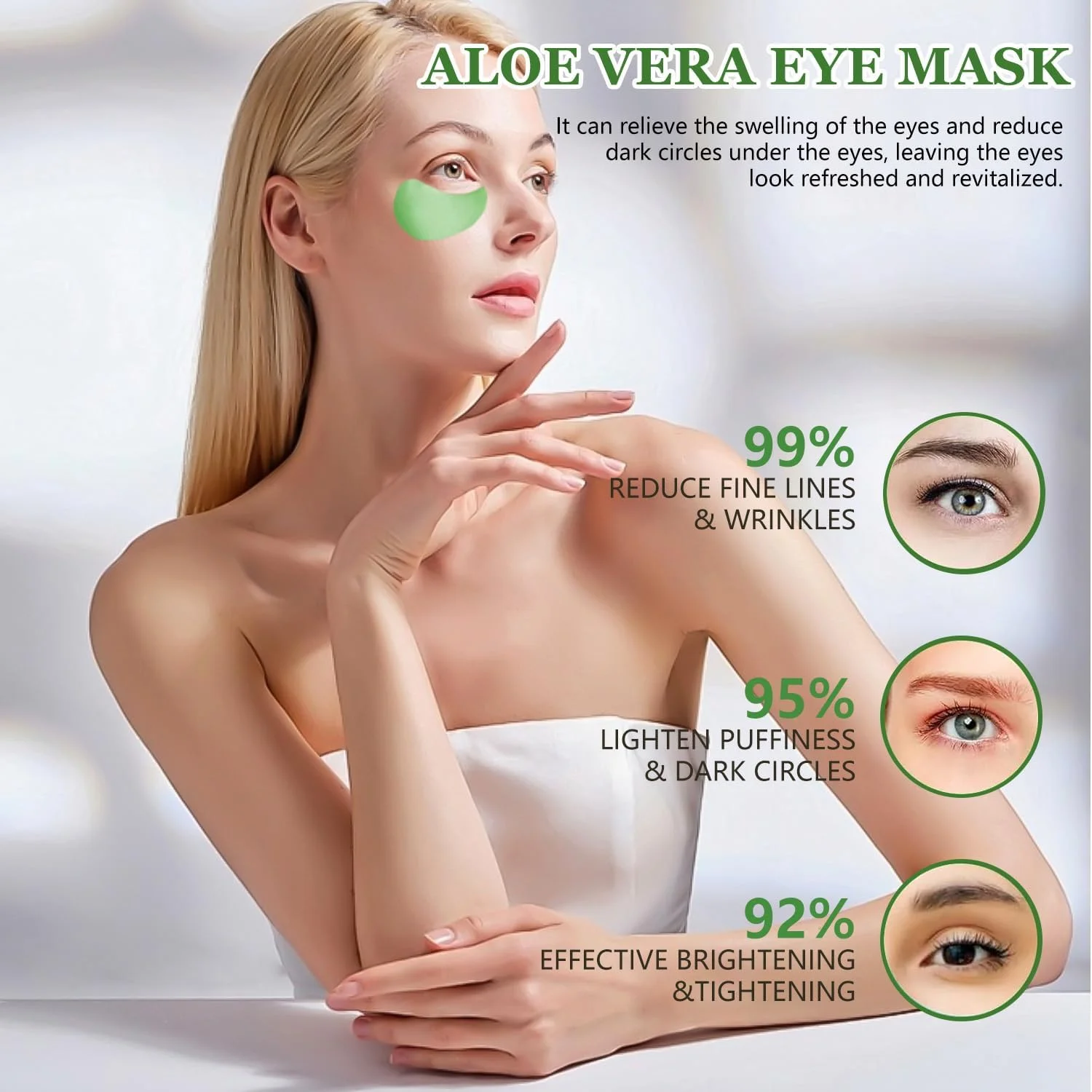 پدهای زیر چشم آلوئه ورا، پدهای سرم آلوئه ورا، پچ چشم، ضد چروک، پدهای ژلی چشم برای پف، کاهش تیرگی، مرطوب کننده، رفع پف زیر چشم، 60 عدد