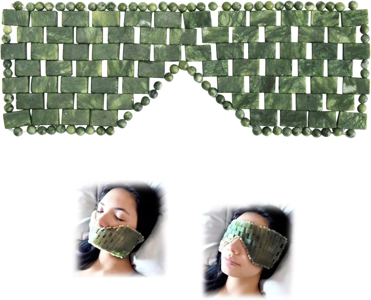 ماسک صورت یشم، ماسک چشم سنگ یشم طبیعی، ابزار ماساژ مراقبت از پوست برای رفع پف، رفع چین و چروک، حلقه های تیره (سبز تیره)