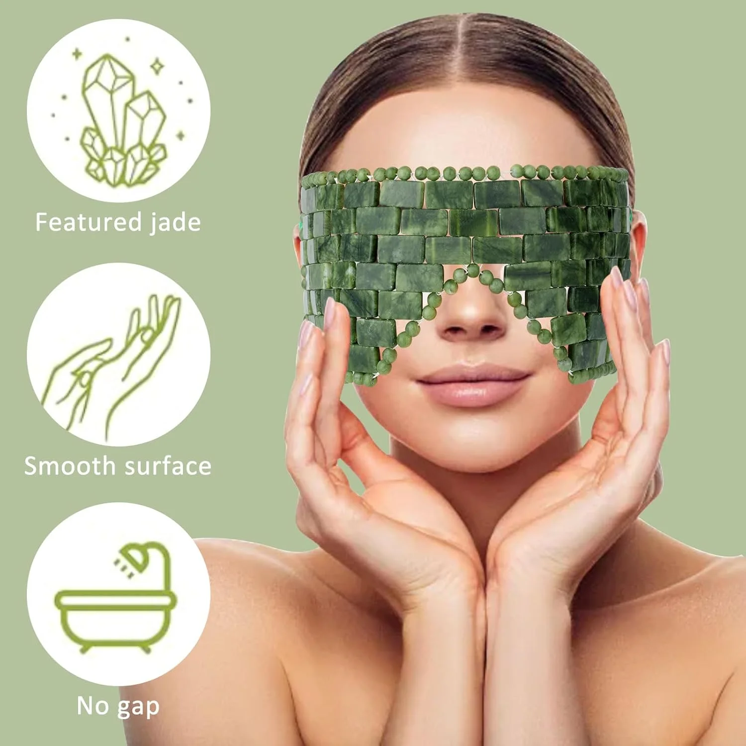 ماسک چشم یشم Ideayard، ماسک سنگی صورت سبز طبیعی قابل استفاده مجدد برای رفع چین و چروک و پف