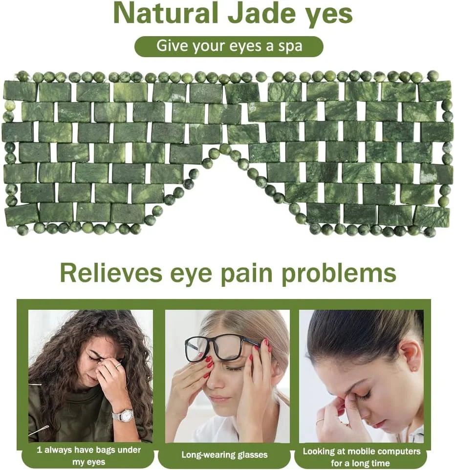 ماسک صورت یشم، ماسک چشم سنگ یشم طبیعی، ابزار ماساژ مراقبت از پوست برای رفع پف، رفع چین و چروک، حلقه های تیره (سبز تیره)