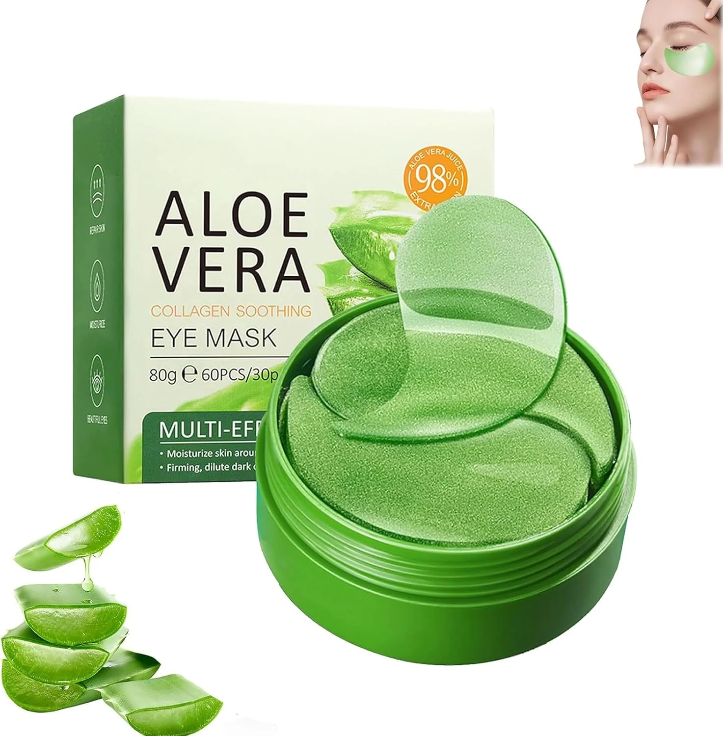 پک 60 عددی پد چشم، پد چشم آلوئه ورا برای رفع تیرگی دور چشم، پد چشم، پد چشم کلاژن برای رفع چین و چروک، پچ های اسید هیالورونیک برای رفع تیرگی، چین و چروک، پف و گودی زیر چشم