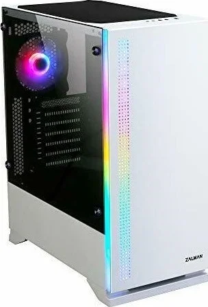 کیس مید تاور گیمینگ Zalman S5 ATX، پنل جانبی شیشه ای حرارت دیده 4 میلی متری، پنل جلویی با نوارهای LED RGB، فن های RGB 120 میلی متری و رادیاتور تا 240 میلی متری، USB-3.0 / USB 2.0، کنترل RGB، سفید | ZM-S5-WHITE