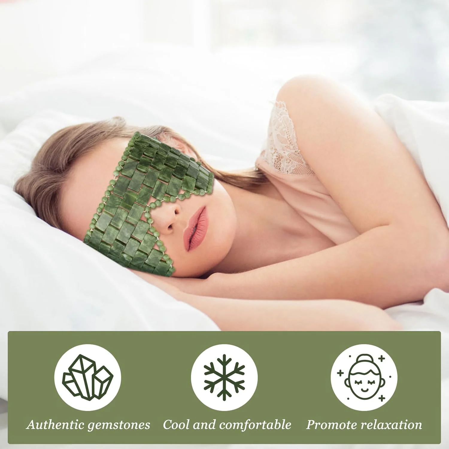 ماسک چشم یشم، 2 عدد ماسک خنک کننده بزرگ صورت با یشم اصل برای درمان گرم و سرد، ماسک خواب چشم صورت یشمی سبز