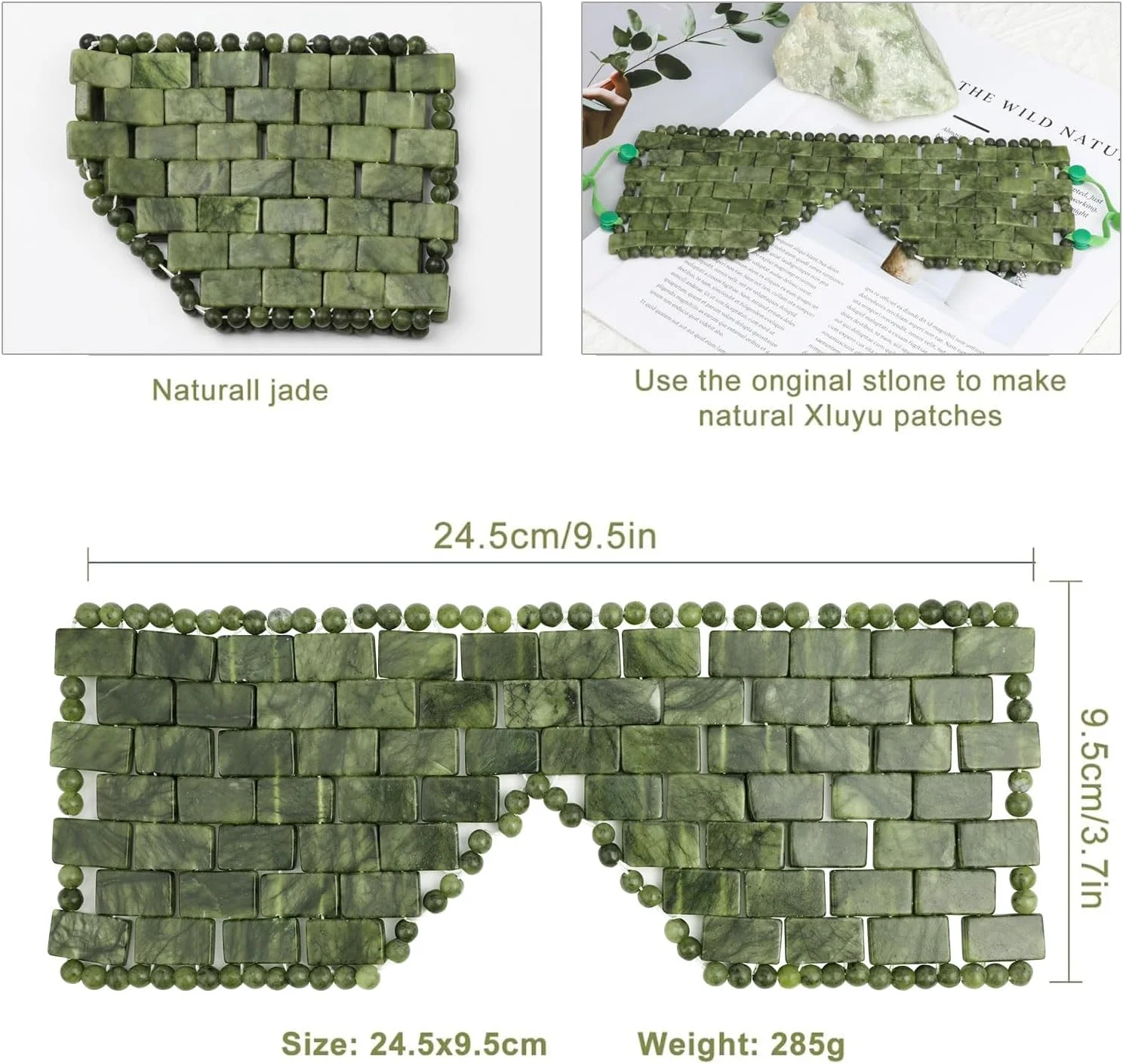 ماسک چشم یشم، 2 عدد ماسک خنک کننده بزرگ صورت با یشم اصل برای درمان گرم و سرد، ماسک خواب چشم صورت یشمی سبز