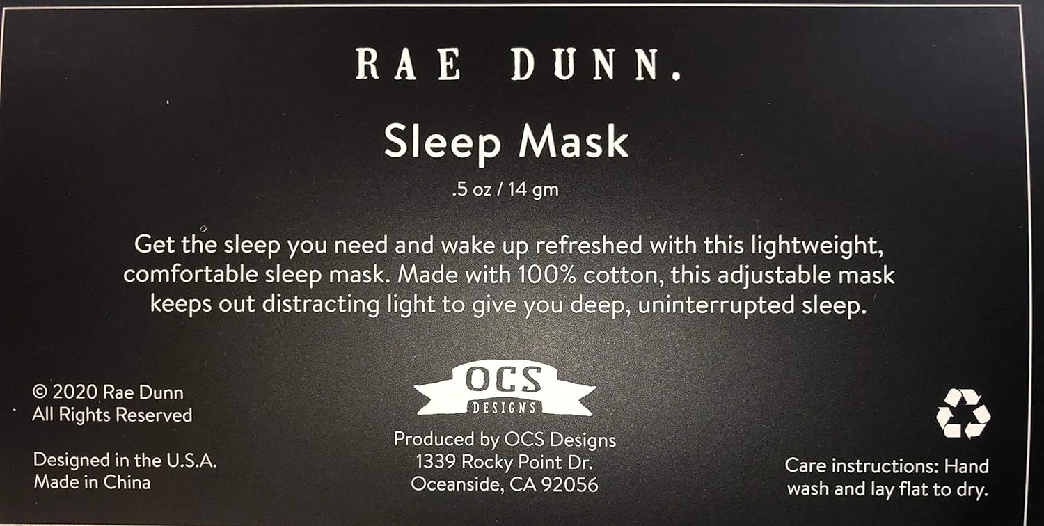 چشم بند و ماسک خواب Rae Dunn by Magenta، ماسک نرم چشم با بند قابل تنظیم، ماسک چشم برای خواب عمیق، پوشش چشم برای مسافرت (مشکی، Beauty Sleep)