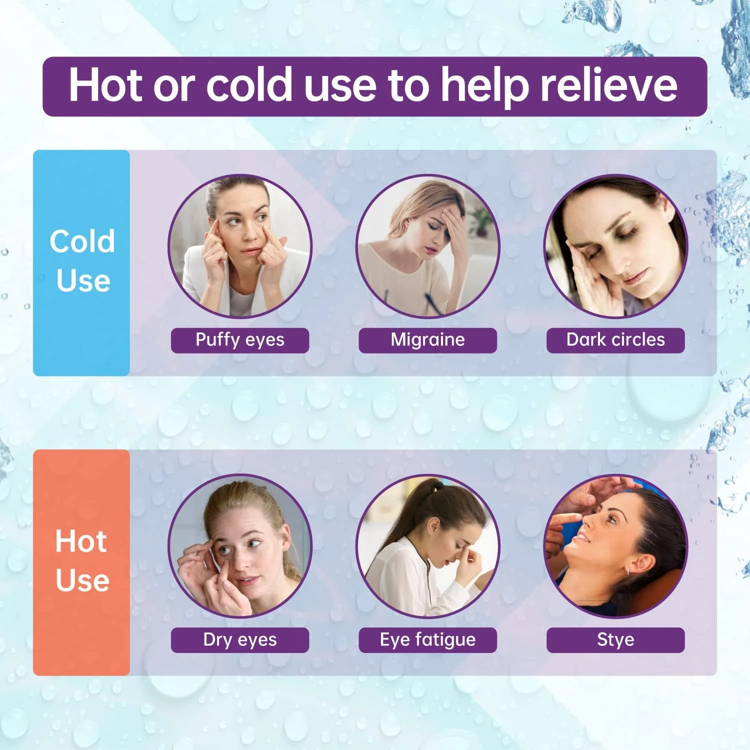 ماسک چشم یخی 2 عددی، ماسک چشم مهره ژله ای با قابلیت استفاده مجدد برای درمان گرم و سرد برای پف کردگی/ حلقه های تیره/ پف زیر چشم/ خشکی چشم/ سردرد/ میگرن/ کاهش استرس، ماسک چشم خنک کننده، کمپرس یخ برای چشم (بنفش)