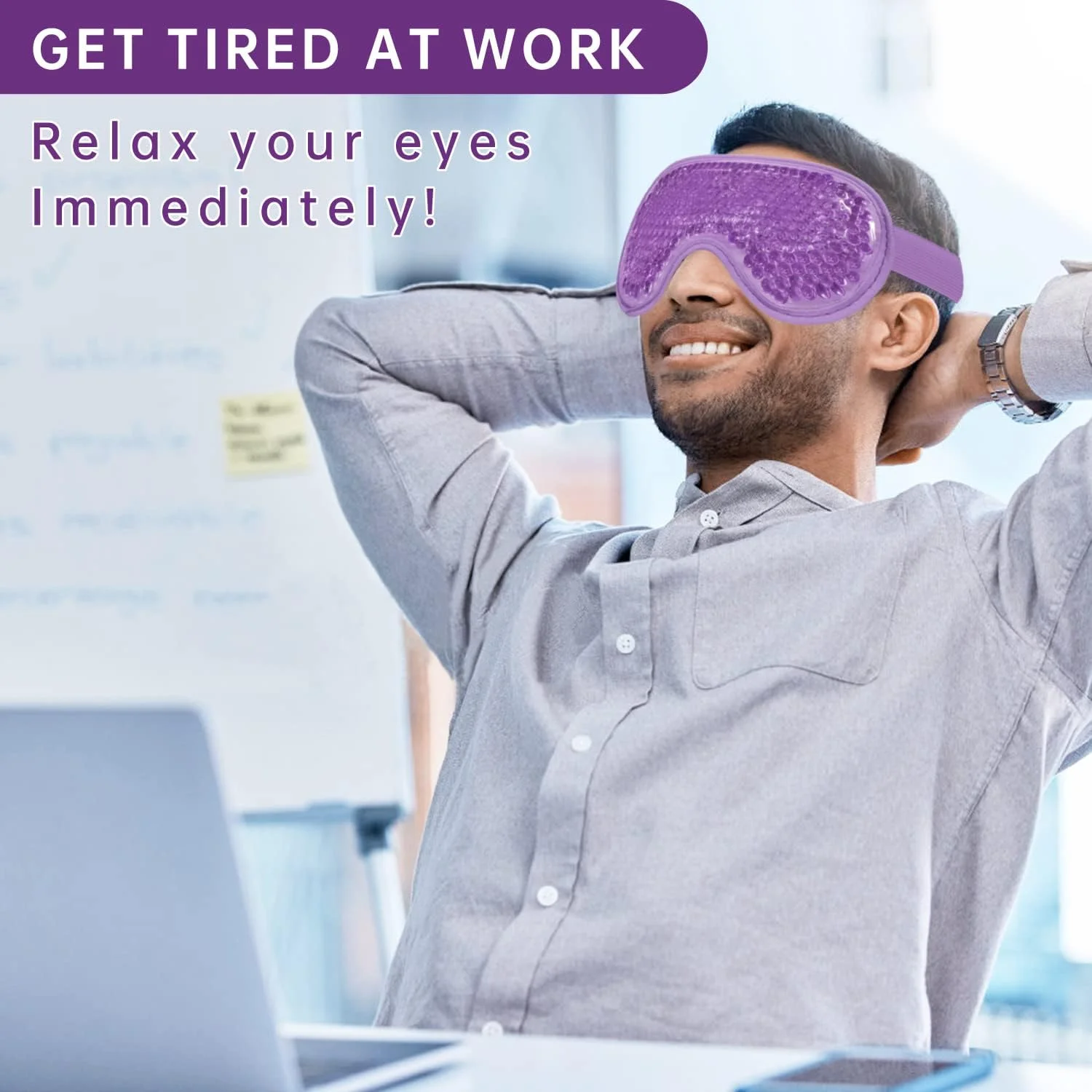 ماسک چشم یخی 2 عددی، ماسک چشم مهره ژله ای با قابلیت استفاده مجدد برای درمان گرم و سرد برای پف کردگی/ حلقه های تیره/ پف زیر چشم/ خشکی چشم/ سردرد/ میگرن/ کاهش استرس، ماسک چشم خنک کننده، کمپرس یخ برای چشم (بنفش)