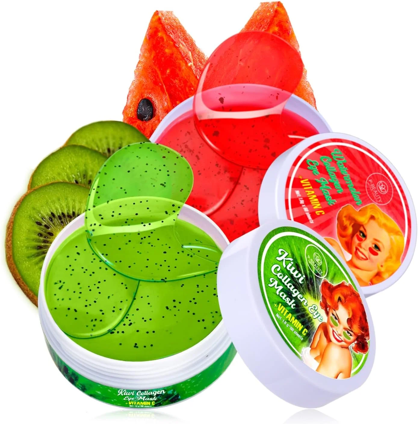 ماسک دور چشم P-Beauty با عصاره هیالورونیک و هندوانه، بسته 60 عددی - پدهای دور چشم برای رفع تیرگی، ضد چروک، ضد پیری و مرطوب کننده - پدهای ژلی کلاژن - پدهای خنک کننده دور چشم برای انواع پوست