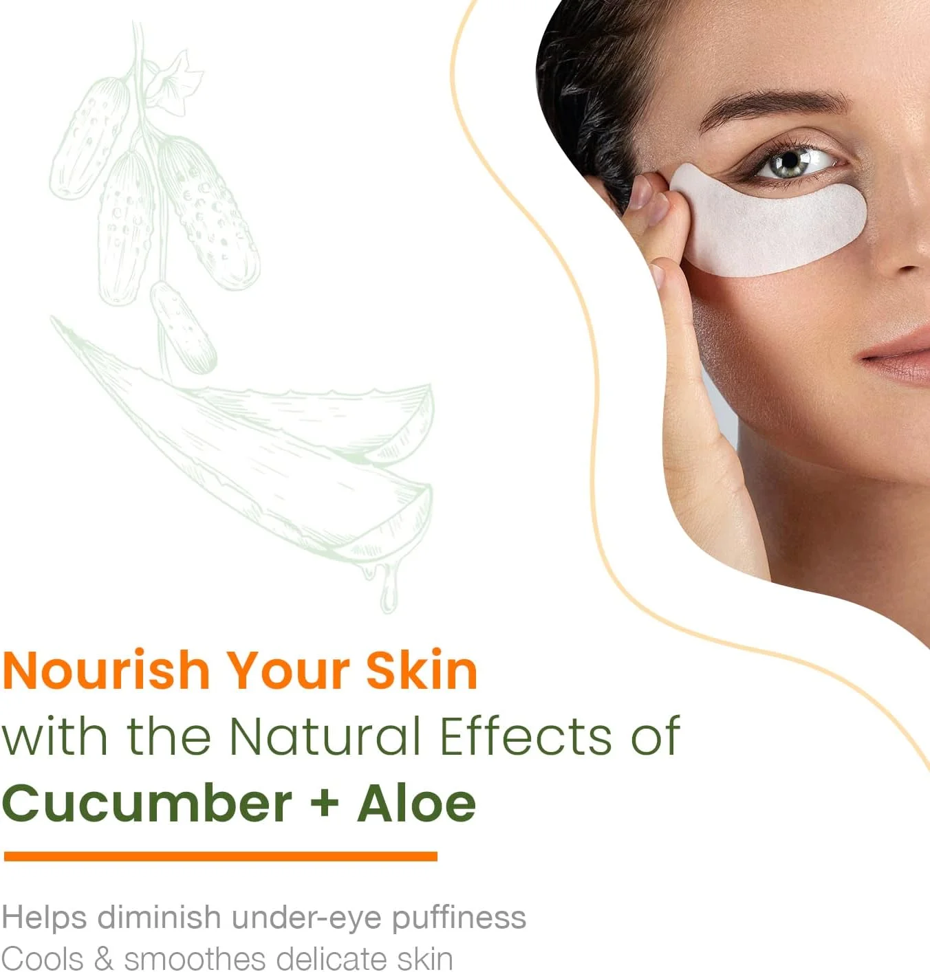 پدهای دور چشم خیار و آلوئه ورا برای تیرگی و پف، ضد چروک و جوان کننده، پدهای طراوت بخش و تسکین دهنده چشم - مراقبت زیبایی بدون تست حیوانی