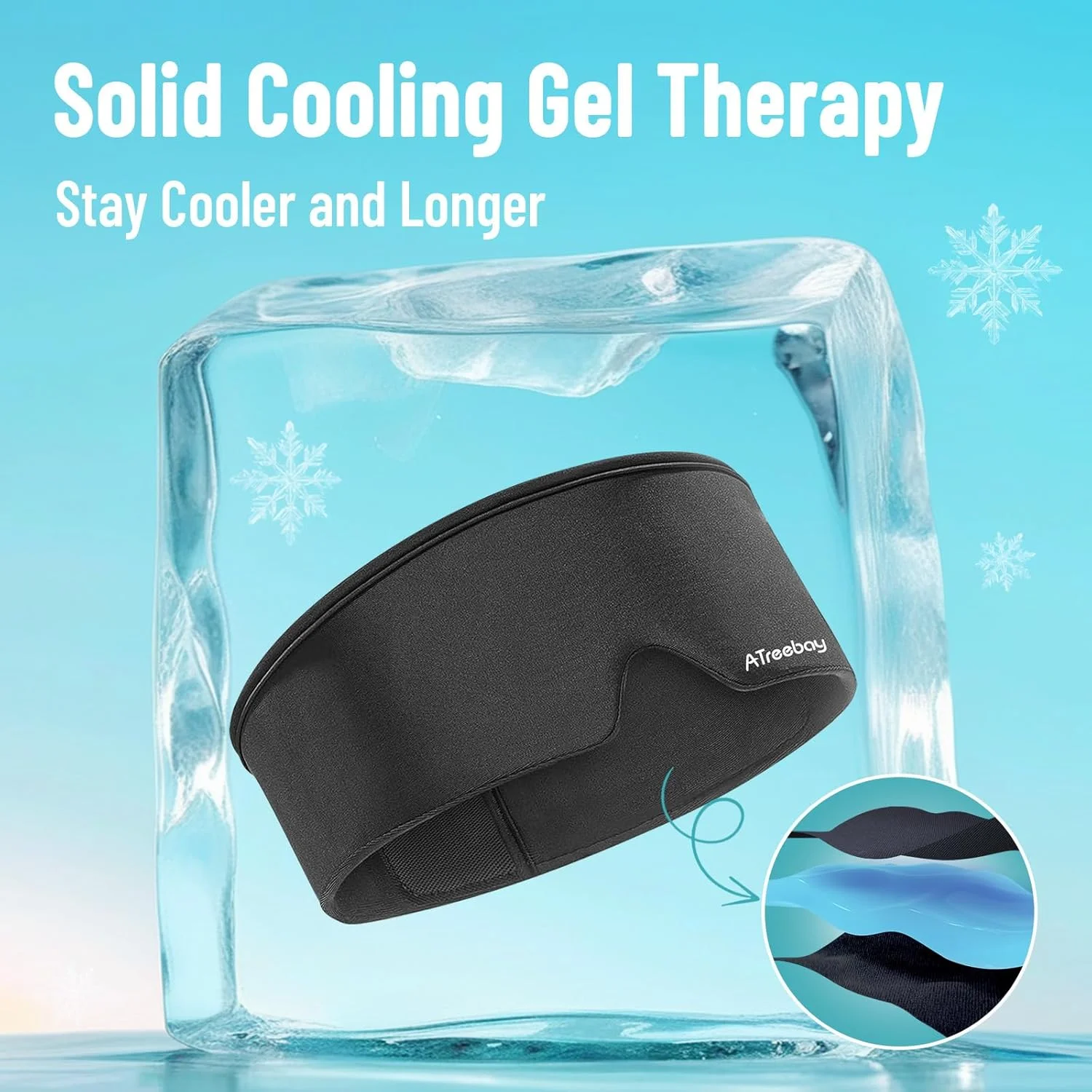 ماسک چشم خنک کننده برای پف کردگی، ماسک چشم سرد برای پف، ماسک چشم یخی قابل استفاده مجدد برای حلقه های تیره و چشم های پف کرده، تسکین میگرن و سردرد با ماسک چشم ژلی، راحتی طولانی مدت، مشکی